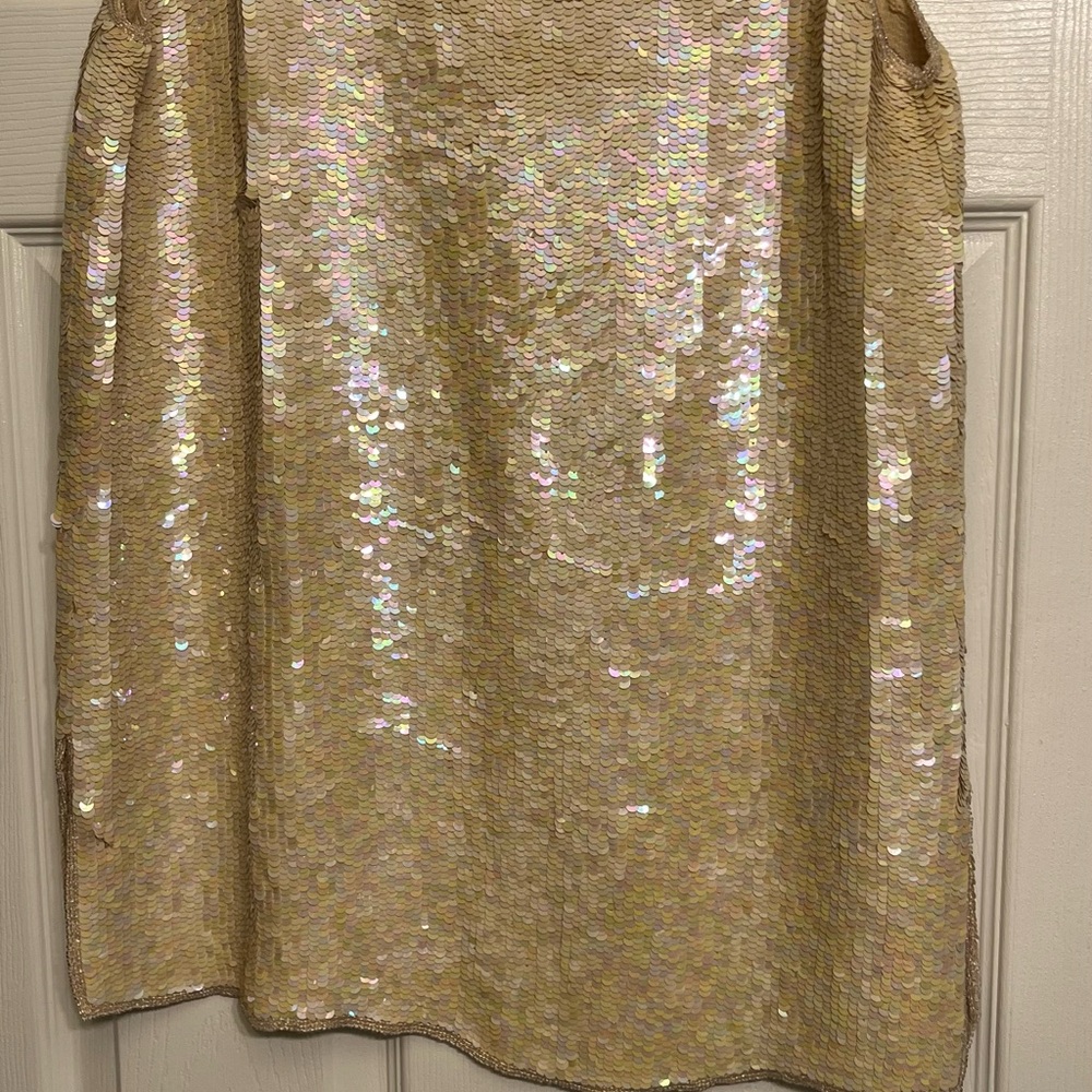 Niteline by Bella Rourfagali size 12-14 Ivory sequin tank AB sequins side slits - Picture 8 of 16